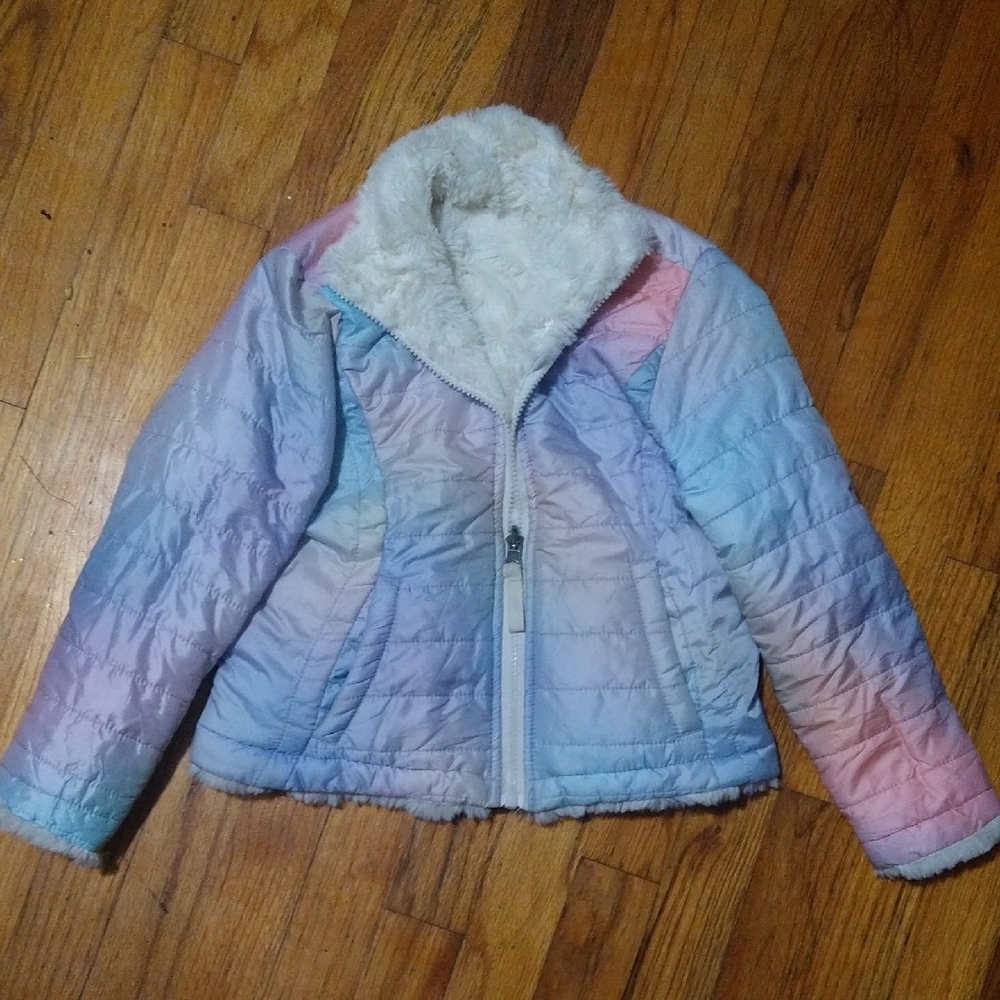 Colorful Gradient Puffer Jacket with Faux Fur Lining